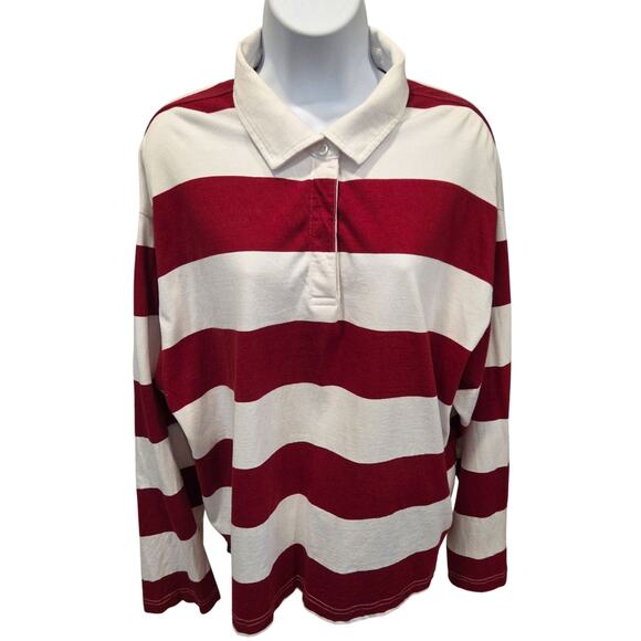 NEW Prepcore Nautical Rugby Striped Collared Long Sleeve Buttonup T'Shirt  XXL - Picture 1 of 6